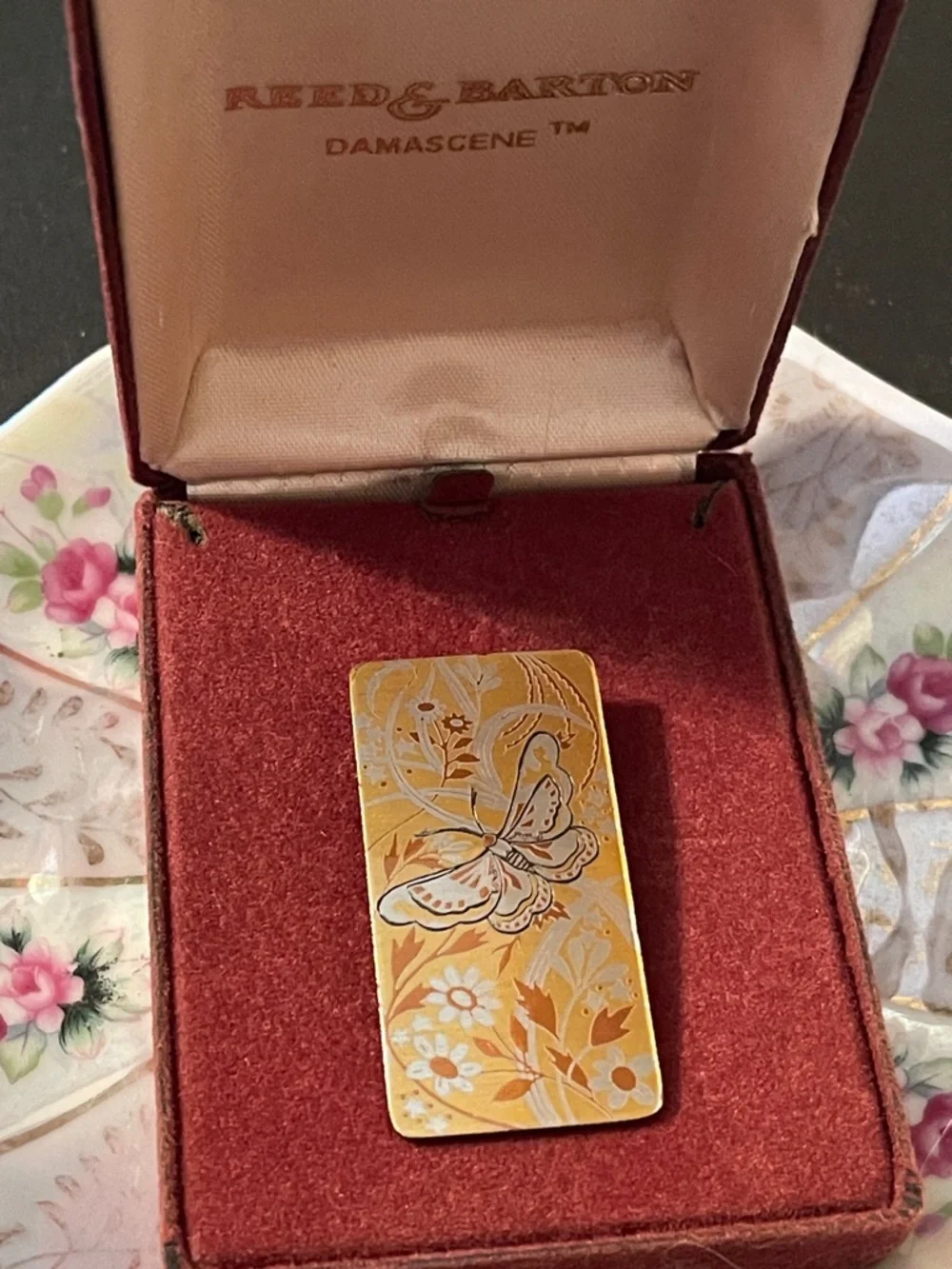 Vintage Reed & Barton Damascene Butterfly Pendant Brooch In Original Box - Picture 3 of 7